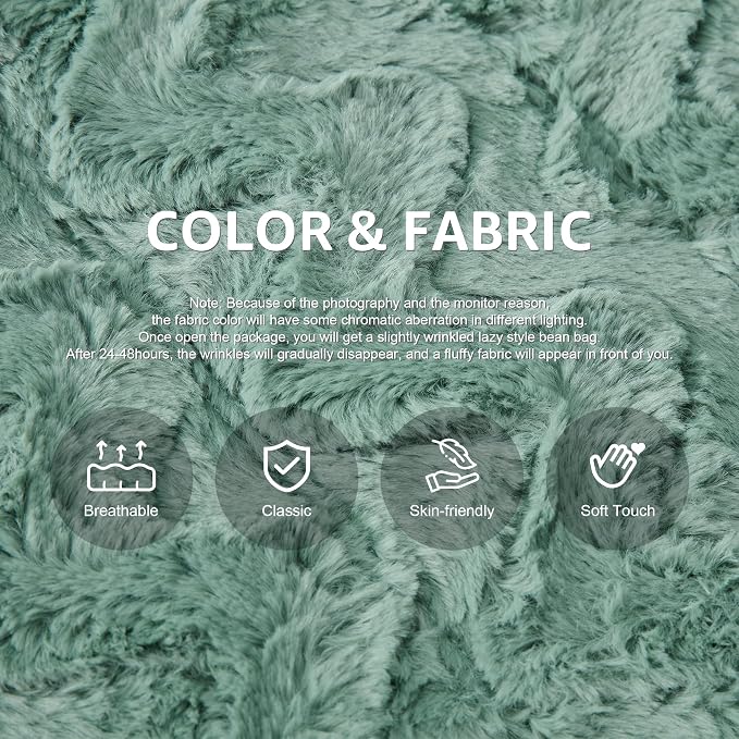 Hobestluk Large Bean Bag Chairs for Adults Fireside BeanBag Couch Togo Sofa | Ergonomic Design,Memory Foam,No Assembly,Faux Fur Fireside Lounge Floor Chair Back Support Dorm Room | Green Chevron Loveseat - Image 4