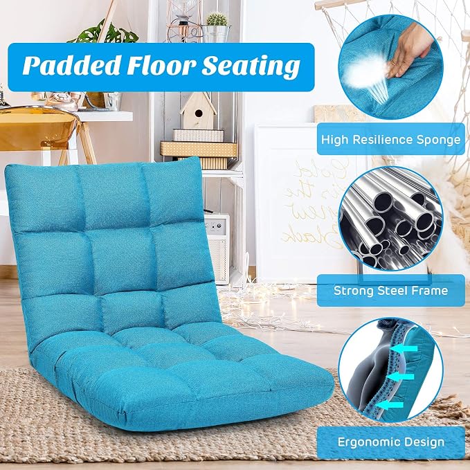 Giantex Adjustable Floor Gaming Sofa Chair 14-Position Cushioned Folding Lazy Recliner High Resilience Sponge, Breathable Cotton & Linen Fabric Sleeper Bed Couch Recliner - Image 7