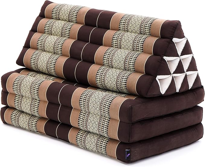 Leewadee 3-Fold Mat XXL with Triangle Cushion – Firm TV Pillow, Foldable Mattress with Cushion Made of Kapok, 67 x 31 inches, Brown - Image 3