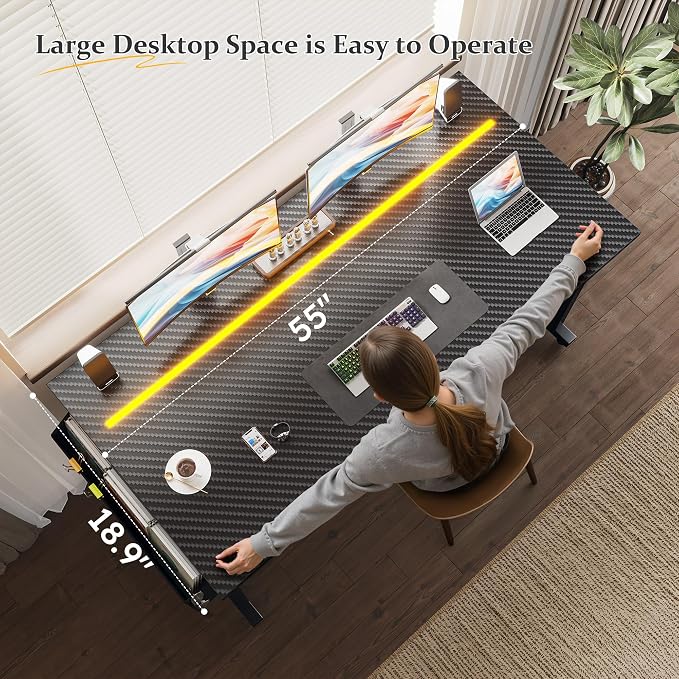DurayLoly 55" Carbon Fiber Gaming Desk with RGB LED for Teens Bedroom,Black - Image 3
