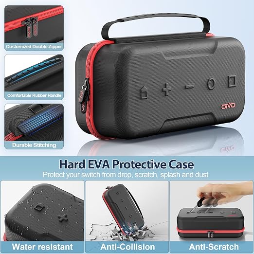 Switch Carrying Case Compatible with Nintendo & OLED, Portable Switch Travel Carry Case Fit for Joy-Con and Adapter, Hard Shell Protective OLED Pouch Bag with 20 Games, Red For N DS Cases & Storage - Image 5