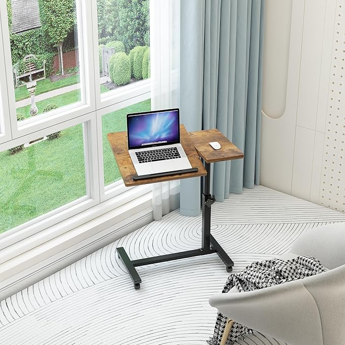 TigerDad Adjustable Overbed Table with Wheels, Rolling Laptop Bed Desk for Home Hospital Use, Height & Tilt Adjustable Mobile Table for Eating, Working, Reading in Bed or Sofa - Image 2