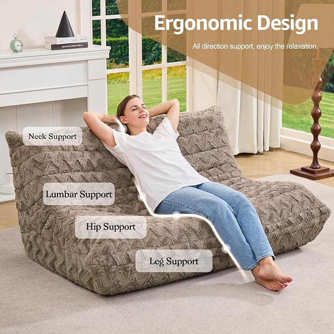 Hobestluk Large Bean Bag Chairs for Adults Fireside BeanBag Couch Togo Sofa | Ergonomic Design,Memory Foam,No Assembly,Faux Fur Fireside Lounge Floor Chair Back Support Lounging | Brown Chevron Loveseat - Image 5