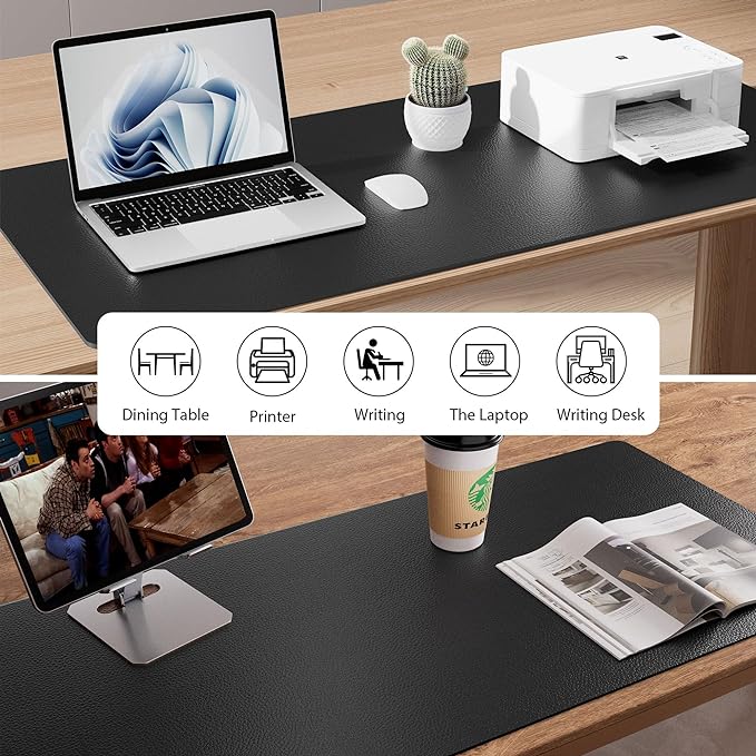 Aothia Leather Office Desk Pad Protector, Non-Slip PU Leather Desk Blotter, Waterproof Laptop Writing Mouse Pad for Office and Home, Black, 31.5" x 15.7" - Image 5