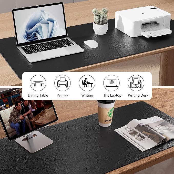 Aothia Leather Desk Pad Protector, Mouse Pad, Office Desk Mat, Non-Slip PU Leather Desk Blotter, Laptop Desk Pad, Waterproof Desk Writing Pad for Office and Home (Black,36" x 17") (Pack of 2) - Image 5