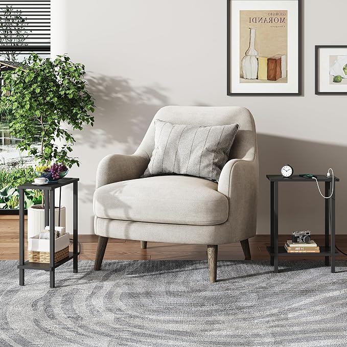 TUTOTAK Narrow Side Table Set of 2, Small End Table with Charging Station - Image 5