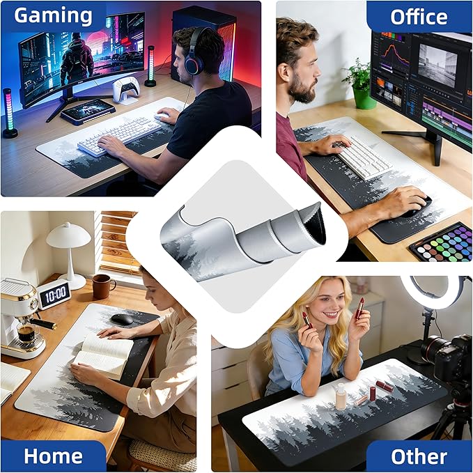 Galdas Mouse Pad For Gaming,Forest Background Pattern XXL XL Large Mouse Mat Long Extended MousePad Desk Mat Non-Slip Rubber Mice Pads Stitched Edges Thin (31.5 x 11.8 x 0.12 Inches) Tree - Image 4
