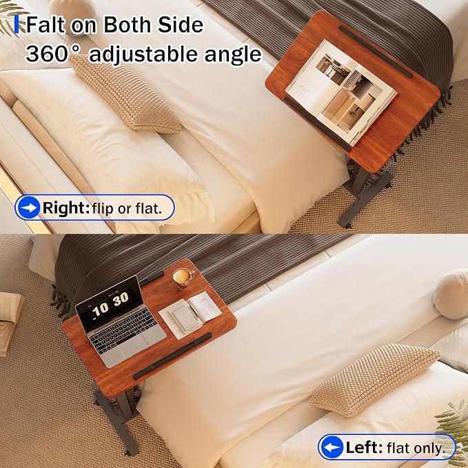 Laptop Table Mobile Adjustable Height Portable Desk Notebook Swivel PC Computer Rolling Desk with Wheels, Laptop Stand for Couch Bedside Hospital Bed Table(Red Walnut) - Image 4