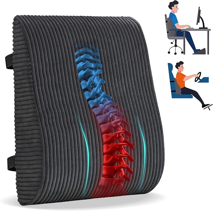 Ergonomic Lumbar Support Pillow for Lower Back Pain Relief, Corduroy Cover Back Support Cushion with Adjustable Straps, Large Size Lumbar Pillow for Office, Gaming & Home Essentials, Large, Dark Grey - Image 9