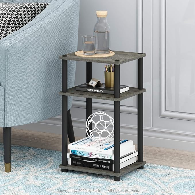 Furinno JUST Toolless 3-Tier Side Table, Open Shelf End Table, French Oak - Image 2