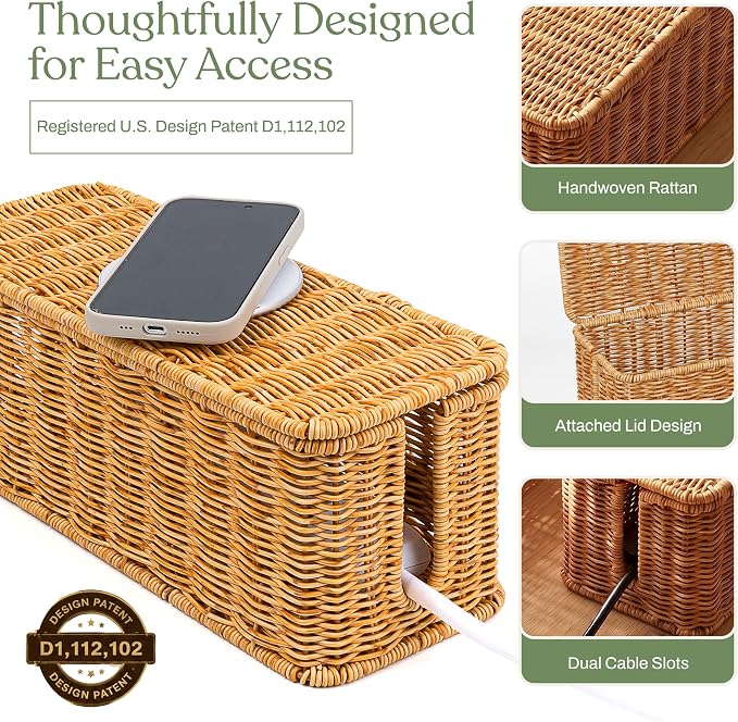 2PCS Cable Management Box Set, Handmade Rattan Cord Organizer - Image 6