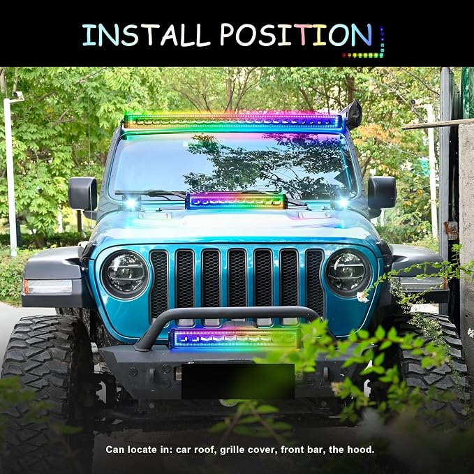 22" RGB LED Light Bar 2x4 Flood LED Pods Offroad Driving Fog Lights - Image 7