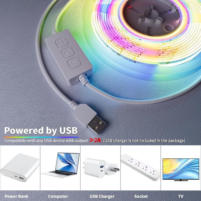 MIWISE RGB Smart IC COB LED Strip Lights Chasing Color, USB LED Strip Light Addressable, Rainbow Effect with Music Sync, App Control, Compatible with Alexa and Google for TV, Bedroom, Cabinet, 9.84ft - Image 5