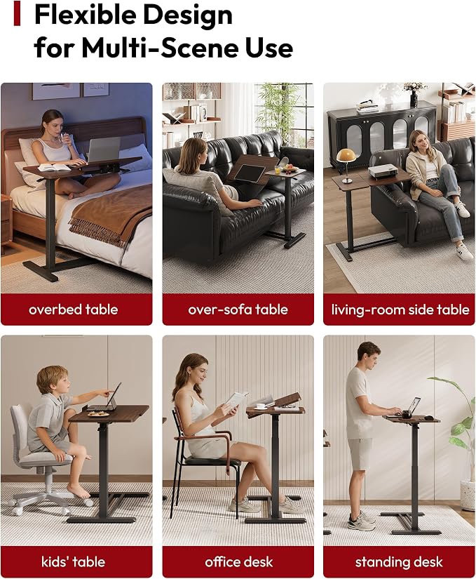 SANODESK 32''Overbed Table Gas Spring Lifting with Wheels&Tilting Desktop - Image 8