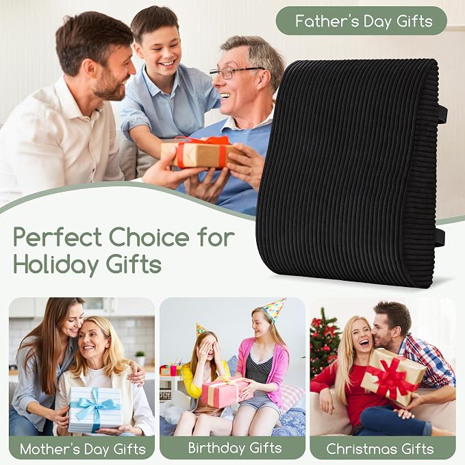 Ergonomic Lumbar Support Pillow for Lower Back Pain Relief, Corduroy Cover Back Support Cushion with Adjustable Straps, Large Size Lumbar Pillow for Office, Gaming & Home Essentials, Large, Black - Image 8