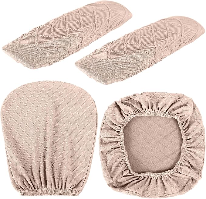 Tallew 4 Pcs Office Chair Covers Set Computer Universal Protective Stretchable Chair Seat Covers Desk Armrest Slipcovers Pads Office Cushion Backrest for Rotating(Camel) - Image 2