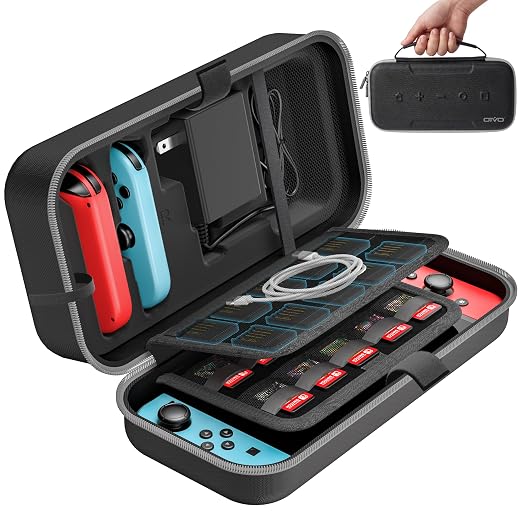 OIVO Switch 1 Carrying Case Compatible with Nintendo & OLED, Portable Switch Travel Carry Case Fit for Joy-Con and Adapter, Hard Shell Protective OLED Pouch Bag with 20 Games, Grey by OIVO