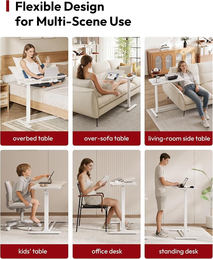 SANODESK 32''Overbed Table Gas Spring Lifting with Wheels&Tilting Desktop - Image 8