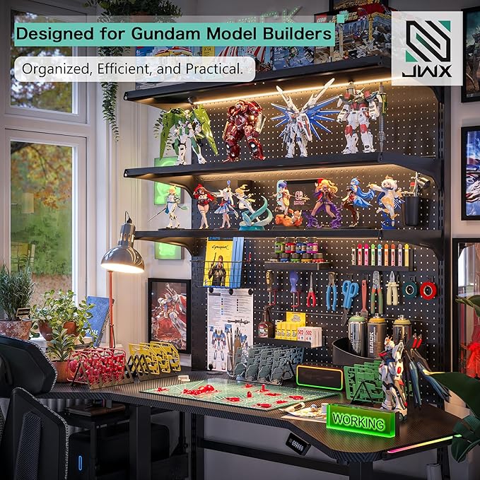 JWX Freestanding Gaming Pegboard Shelf, 300 lb Capacity, 57.5 x 74 in | Powder-coated metal with 8 modular panels, 15 accessories, 70 lb per shelf and 300 lb total capacity - Image 2