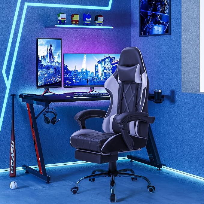 Homall Gaming Chair, Computer Chair with Footrest and Massage Lumbar Support, Ergonomic High Back Video Game Chair with Swivel Seat and Headrest (White) - Image 8