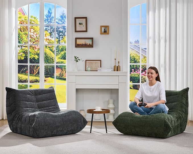 Hobestluk Adults Bean Bag Chair Faux Fur BeanBag Couch for Living Room | Green Chenille,Ergonomic Design,Memory Foam,UltraSoft,Anti-slip Bottom,No Assembly Required,Decorative Style for Living Room - Image 8