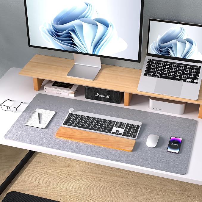 Aothia Leather Desk Pad Protector, Mouse Pad, Office Desk Mat, Non-Slip PU Leather Desk Blotter, Laptop Desk Pad, Waterproof Desk Writing Pad for Office and Home (36" x 17", Light Grey) - Image 8