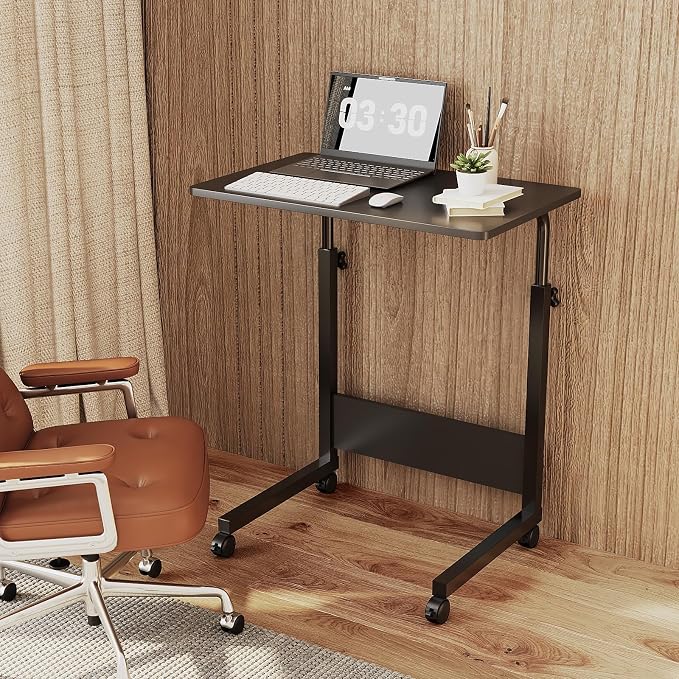 FCH Portable Computer Workstation, Standing Desk Adjustable Height, Small Computer Desk w/Rolling, Sit Stand Laptop Desk TV Tray for Bed Sofa Hospital Reading Eating, Black, 23.6" - Image 2