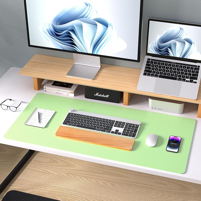 Aothia Leather Desk Pad Protector, Mouse Pad, Office Desk Mat, Non-Slip PU Leather Desk Blotter, Laptop Desk Pad, Waterproof Desk Writing Pad for Office and Home (31.5" x 15.7", Foam Green) - Image 9