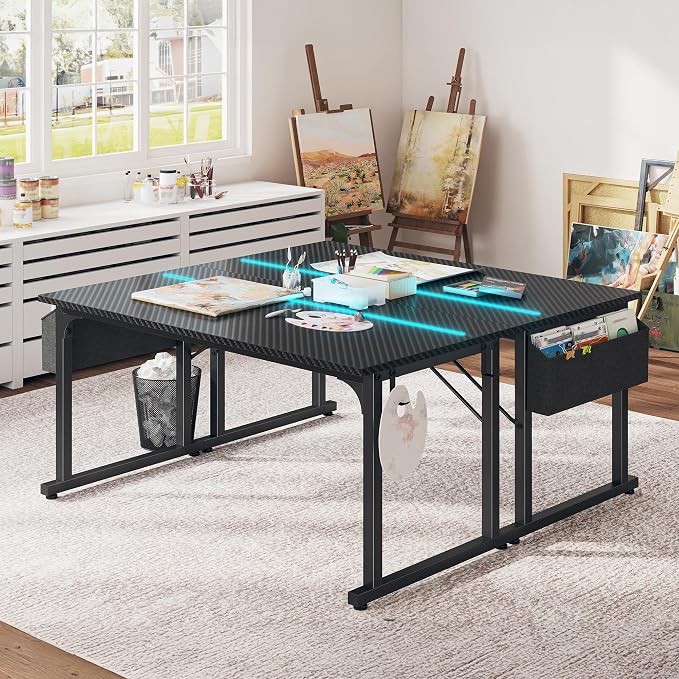 DurayLoly 55" Carbon Fiber Gaming Desk with RGB LED for Teens Bedroom,Black - Image 9