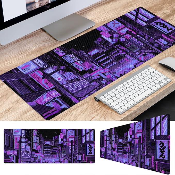 Dark Purple Japanese Anime Retro Vaporwave Mouse Mat Computer Lap Desk Anime Mouse Pad Kawaii Large Gaming Pad for Keyboard QDH - Image 5