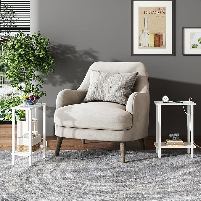 TUTOTAK Narrow Side Table, 2-Tier Small End Table with Charging Station - Image 6
