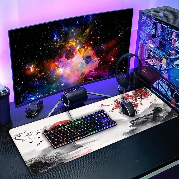 Japanese Watercolor Cherry Blossoms Desk Mat, XXL 35.4"x15.7" Large Mouse Pad, Sakura Extended Gaming Mouse Mat,Non-Slip Rubber Base Waterproof with Stitched Edges for Gaming Office Home Decor - Image 7