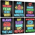 Video Gamer Room Decor for Teen Boys Gaming Wall Art Gamer Neon Sign Teenage Bedroom Decor Ready to Hang Set of 6, 8x10in (Black Framed) by KUVIOKE