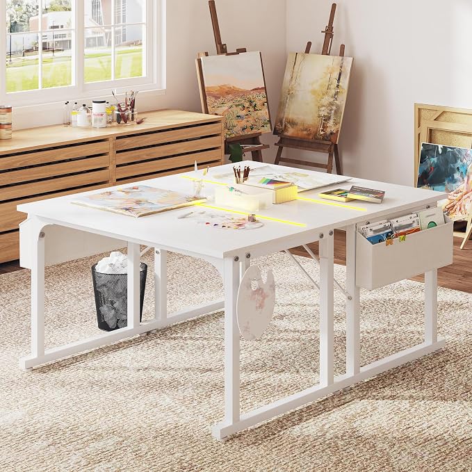 DurayLoly 40" Gaming Desk with Waterproof LED Lights for Bedroom,White - Image 9