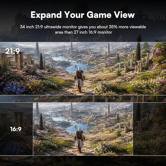 34 Inch Ultrawide Curved Gaming Monitor, 180Hz, Height Adjustable | WQHD 3440x1440, 1500R, 4000:1, 127% sRGB, FreeSync, 16.7M, Curvature & 178° Viewing Angle, Base for Computer, Business - Image 3