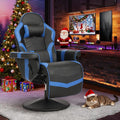 Massage Gaming Recliner Chair with Cup Holder & Side Pockets – Ergonomic PU Leather Video Gaming Chair with Footrest, Manual Recline, Headrest & Lumbar Support for Office or Game Room (Blue) by CALIVIA