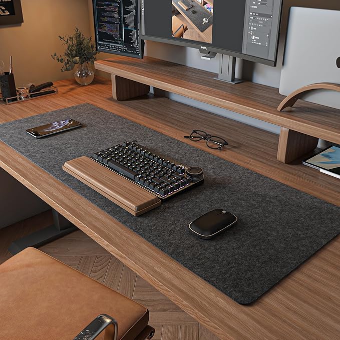 DAWNTREES Felt Desk Mat, Computer Mat for Desk, Dark Gray (36x12Inches) | Non-Slip Large Felt Mouse Pad and Keyboard Mat, Felt Desk Pad for Office and Home, Desktop Protection by PremiumDeskPadatDawnTrees