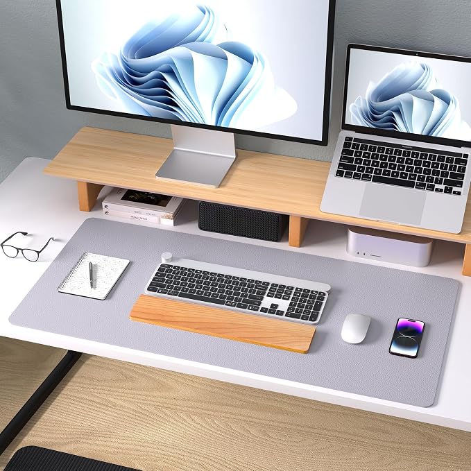Aothia Large PU Leather Desk Pad Protector - Non-Slip Mouse Pad & Writing Mat for Office/Home, Waterproof, Easy to Clean (23.6" x 13.7", Smoky Lavender) - Image 8