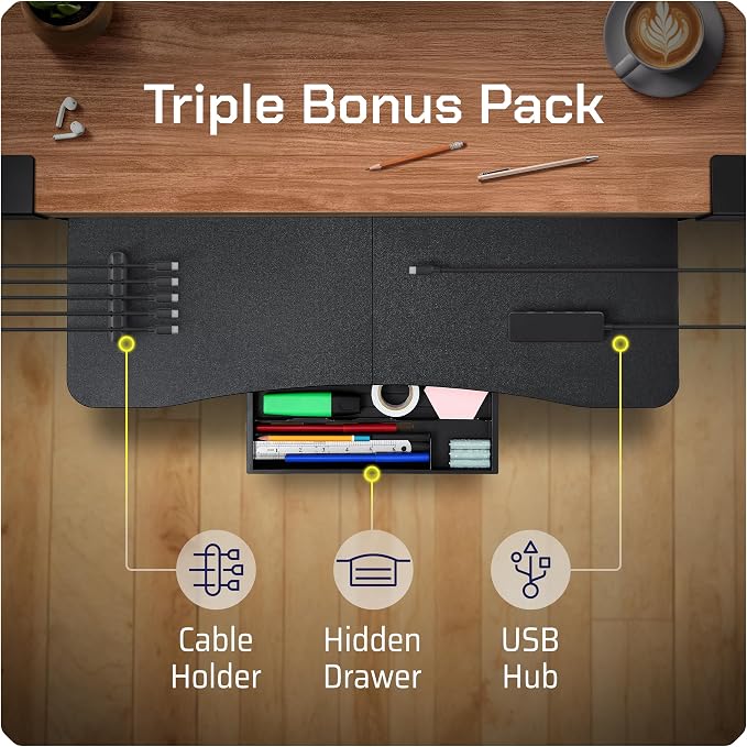Keyboard Tray | Under Desk Keyboard Tray Slide Out w/Adjustable C-Clamps for Desks Up to 1.5-Inch-Thick | Clamp On Drawer with 1x USB-C to 4 USB-A Hub and 1x Five-Cable Management Organizer - Image 4