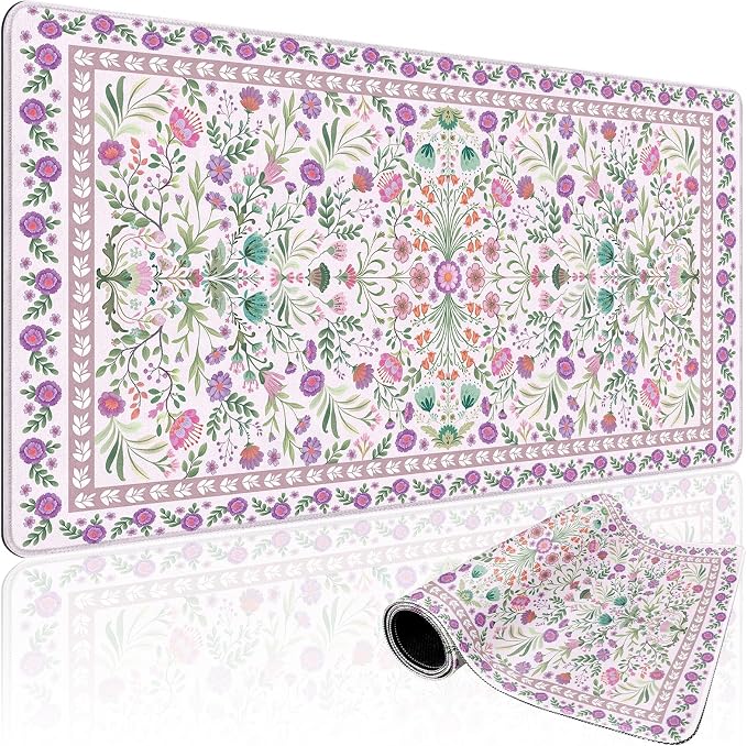 Purple Floral Desk Mat Large Mouse Pad 31.5"x15.7" Anti-Slip | Extended Mousepad, Non-Slip Rubber Base , Stitched Edges, for Computer/Laptop/Office/Home by Mcapirivo