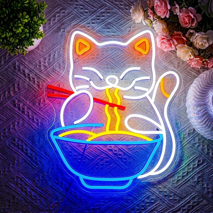 Neon Sign, Ramen Cat Neon Signs for Wall Decor LED Signs Neon Light - Image 7