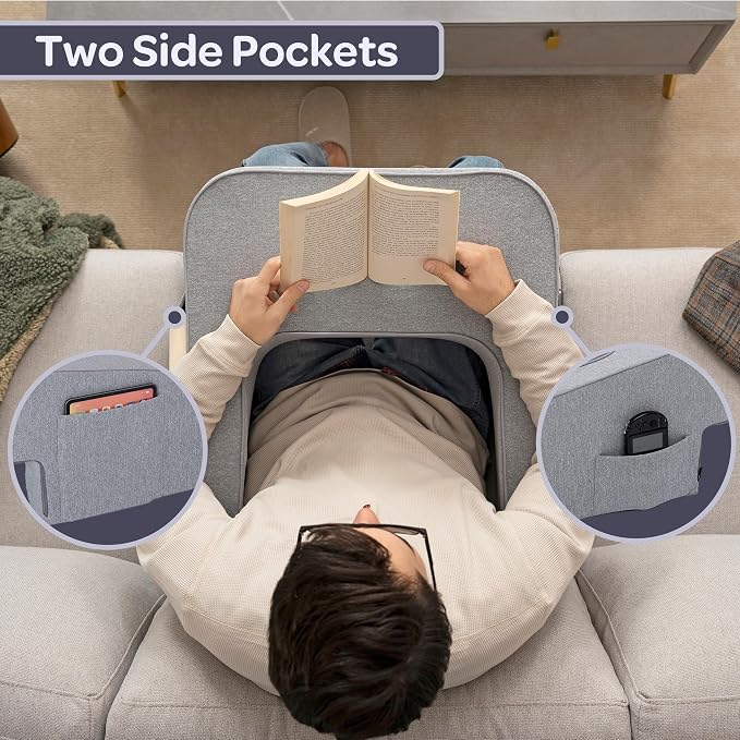 Lavish Home Reading Pillow for Gaming - Lap Desk Pillow with Arm Rests, Storage Pockets, and Removable Washable Cover - Laptop Pillow for Reading, Gaming, Studying, and Working (Gray) - Image 4
