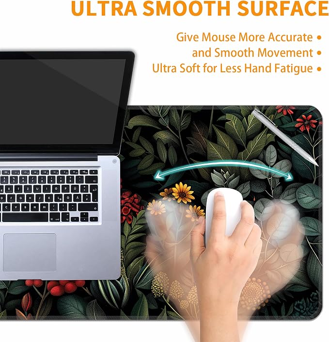 Floral Plant Desk Mat, XL 31.5"x11.8" Large Mouse Pad, Dark Flower Extended Gaming Mouse Mat,Non-Slip Rubber Base Waterproof with Stitched Edges for Gaming Office Home Decor - Image 5