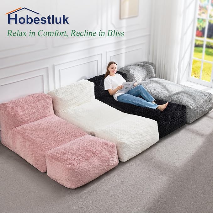 Hobestluk Large Bean Bag Chairs Sofa for Adults Giant BeanBag Couch Lounger | Ergonomic Design,Memory Foam,Washable Cover,Oversized Comfy Chaise Lounger Boneless Couch Living Room | Chevron Grey Large - Image 8
