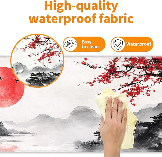 Japanese Watercolor Cherry Blossoms Desk Mat, XXL 35.4"x15.7" Large Mouse Pad, Sakura Extended Gaming Mouse Mat,Non-Slip Rubber Base Waterproof with Stitched Edges for Gaming Office Home Decor - Image 4
