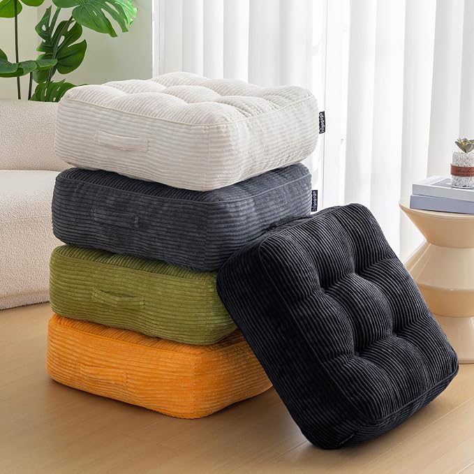 HIGOGOGO 8" Extra Thick Floor Pillow Cushion for Adults, Meditation Cushion Pillow, Large Square Floor Sitting, Tufted Corduroy Cover, for Tatami Living Room or Yoga, 22x22 Inch, 2Pack, Dark Grey - Image 7