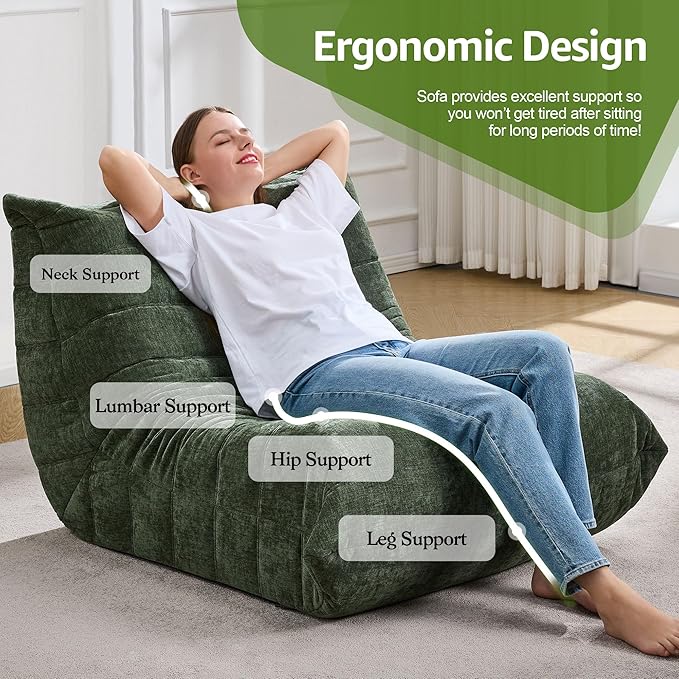 Hobestluk Adults Bean Bag Chair Faux Fur BeanBag Couch for Living Room | Green Chenille,Ergonomic Design,Memory Foam,UltraSoft,Anti-slip Bottom,No Assembly Required,Decorative Style for Living Room - Image 5