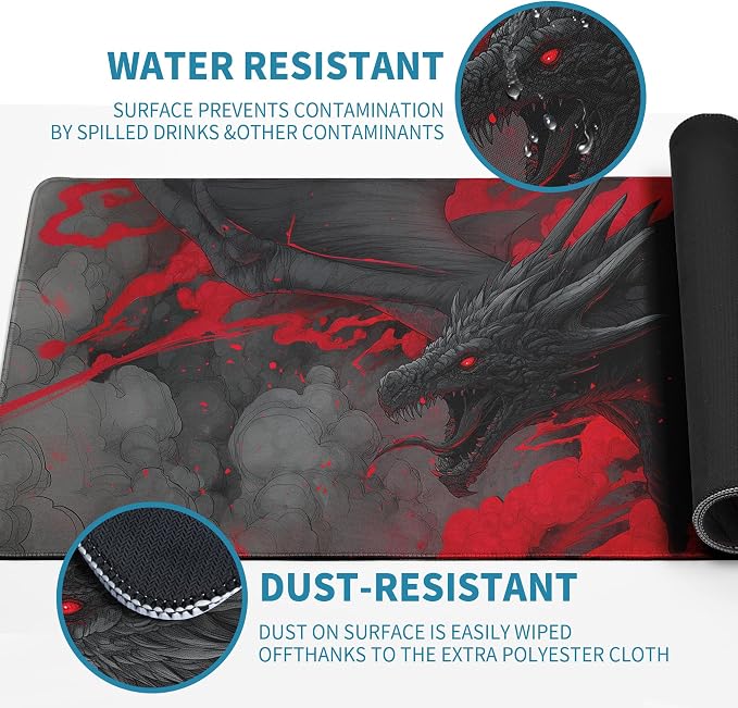 Huge Dragon Mouse Pad Desk Mat XL Extended Large Gaming Desk Pad Mousepad, Red and Black Computer Laptop Keyboard and Mouse Mat, Desktop Protector Mat for Office and Home 31.5x11.8 in - Image 6