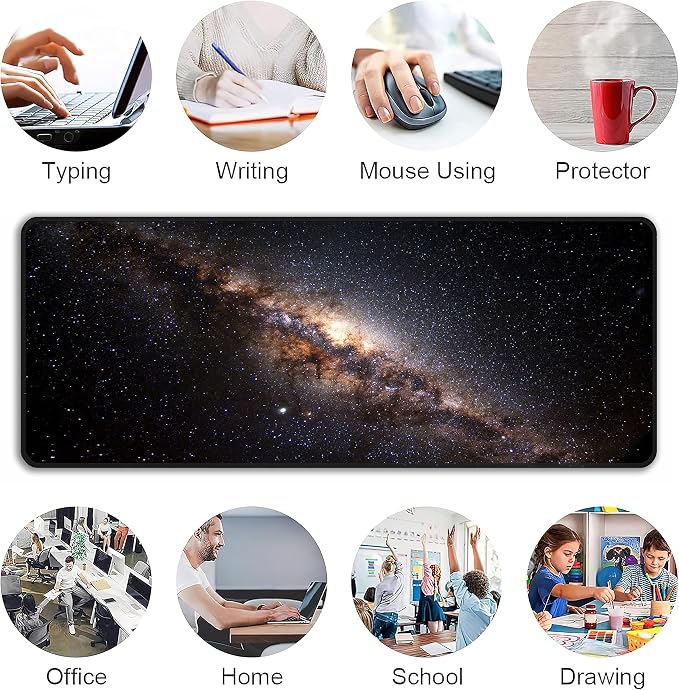 Galaxy Space Desk Mat, XL 31.5"x11.8" Large Mouse Pad, Starry Sky Extended Gaming Mouse Mat,Non-Slip Rubber Base Waterproof with Stitched Edges for Gaming Office Home Decor - Image 6