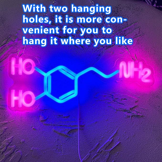 Dopamine Molecule Neon Sign Dimmable LED Light Up Wall Decor Science Chemistry Structure Art Aesthetic Happy Hormone Sign for Lab, Office, Classroom Graduation Christmas Gift(16.3 * 6.5in) - Image 5